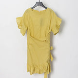 Fongt Spring New Dress Women Simple Fashion Temperament Comfortable Casual Round Collar Leaves Side Solid