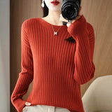 Fongt Round Collar Knit Women's Thin Early Spring And Autumn With A Sweater Long-Sleeve T-Shirt Wool Undershirt Loose.-Outfit