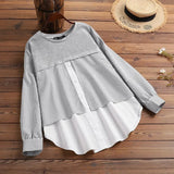 ZANZEA Autumn Striped Blouse Women Long Sleeve Fake Two Pieces Shirt Casual Pullover Oversize Blusas Patchwork Top Tunic 1028-0-Outfit