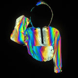 Colorful Reflective Crop Top Women's Hooded Top Jacket Colorful Reflective Short Jacket-Outfit