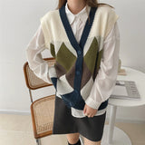 2021 New Autumn Winter Women Sweaters Sleeveless Oversized Plaid Vintage Vest Checkered Waistcoat Lady Tops