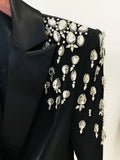 STREET Newest 2023 Designer Jacket Women's Double Breasted Rhinestone Diamonds Beaded Long Blazer