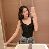 New Summer Korean Version Of Sexy Lace Splicing Hollow Knitted Sling Sling Small Vest Bottom Shirt Top