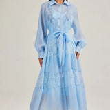 Fongt 2025 New French Court Style Single Buckle Heavy Industry Splicing Lace Long-Sleeved Dress With Sling
