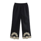 Fongt Summer New Women's Design Sense Fashion Set With Thin Embroidered Vest High-Waisted Trousers