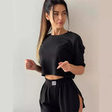 Fongt Women's Spring Summer Fashion Short Collar T-Shirt Blouse Shorts Two Sets Of Women