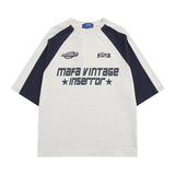 Raglan Short Sleeve Patchwork T-shirt-Outfit