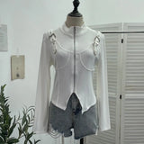 Real Shooting Irregular Zipper Collar Short Small Coat With Long Sleeves And Bottom Shirt