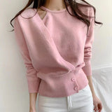 Autumn New Chi Design Feels Irregular And Fake Two Three-Button Waist Knitted Sweaters-Outfit