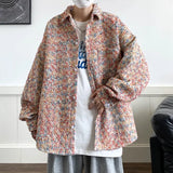 2023 New Hong Kong Style Large Size Small Fragrant Wind Long Sleeve Flower Shirt Coat Fashion Shirt Male Teenager Retro Design-Outfit