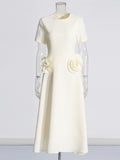 French Elegant Style Splicing Three-Dimensional Flower Design Long Dress 2025 New Waist Display Lanky Dress Female