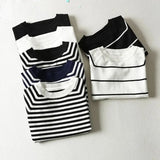 Sleeve Knit Pullover Tops Women Spring Summer Stripe Tshirts Korean White Black Knitwear Jumper Tee New