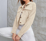 Fongt Women's Corduroy Flip Pocket Button Short Casual Jacket Jacket