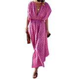 Fongt Hot Style Women's Fashion Deep V Collar Long Print Beach Holiday Dress-Outfit