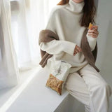 Waxy Milk Department Turtleneck Sweater Autumn Winter Loose Head Lazy Wind Loose Knit Bottom Shirt Jacket Tide-Outfit