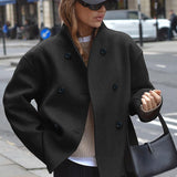 Fongt Code Women's Double Buckle Solid Color Of The Coat Coat Casual Temperament British Style Cloth Women