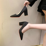 Fongt And Summer Korean Version Of Thick Heel Single Shoes Net Red Sexy Professional High Heels Gentle Style Dress 35-43