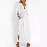 Fongt Summer 2025 Fashion Solid Color High Waist Open Fork Short Sleeve Dress