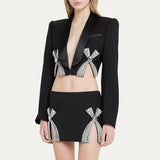 Fongt New Studded Bow Suit Jacket Open Half-Skirt Set