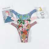 Silk Scarless Thong Women's New Printing Low-Waist Sexy T-Pants Hot Seduction Yoga Invisible Pants