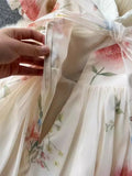 Fongt One-Word Shoulder-Sling Sling Dress Woman Gentle Wind Chopped Flower Bubble Sleeve Yarn Fairy Dress 1956