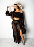 Fongt New Women's Casual Netted Fram Beach Dress 2 Sets-Outfit