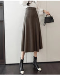2022 Autumn Winter Women's Skirts Pu Leather Half-length Skirthigh-waist Mid-length A-line Skirt Elegant Splicing Women