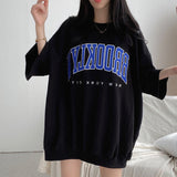 Embroidery Letter Oversized Half Sleeve Tee-Outfit