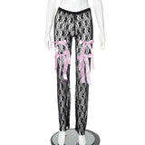 Fongt Women's Summer New Street Wear Perspective Lace Strap Spliced Low-Rise Leisure