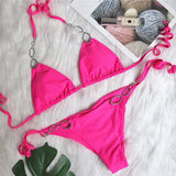 Fongt Bikini 2023 New Sexy Metal Accessories Rhinestone Women's Split Swimsuit Plain Strap