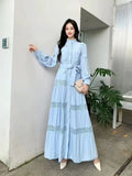 Fongt Gentle Style Dress Spring Dress Design Hollow Lace Splicing Bubble Sleeve Dress Holiday Dress