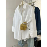 Fongt Blue Shirt Coat Women Spring And Autumn Loose Design Small Casual Folding Long-Sleeved
