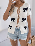 Spring And Summer Casual Sexy Bumpy Bow Tie With Knitted Sweater Holiday Cardigan Women's
