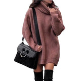 Fongt And Winter New Women's High Collar Medium Long Knit Jumper Long Sleeve Dress Sweater Women's