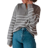 Fongt And Winter Women's Sweater Fashion Women's Long Sleeve Knit Zip Striped