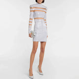 Fongt New Star Temperament Fashion Mesh Splicing Hot Diamond Top