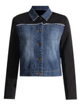 Fongt 2024 New Fashion Retro Jacket Jacket Design Sense Color Splicing Long Sleeve Short Denim Jacket Girl-Outfit