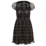 Fongt Summer Women's Sexy Hot Girl Slim Plaid With Square Collar A-Word Dress-Outfit