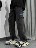 Men's Distressed Star Embroidered Loose Jeans-Outfit