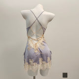 Fongt New Ice Silk Sexy Pajamas Pure High-End Small Breast Hollow Lace Sling Aja Skirt Homewear