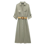 Fongt Explosion Woman With Belt Linen-Blend Shirt Dress