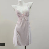Fongt New Sexy Deep V Plus Chest Pad Pajamas Female Embroidery Lace Perspective Temptation To Tempt The Ribbon Pyjamas Home Clothes Thin