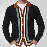 Fongt Men's Spring And Autumn New Men's Long Sleeves Knits Striped Business Men's Polo
