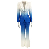 Fongt New Fashion Temperament Gradient Color Repair Suit Horn Trouser Set Two Sets
