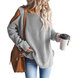 Fongt And Winter New Fashion Sling Long Sleeve Off-The-Shoulder Jumper Knit Sweater