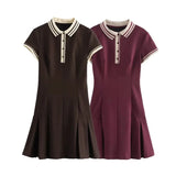 Fongt Women's Clothing 2025 Autumn Dress New Women's College Style Style Temperament Short Sleeve