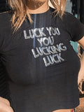 Sequined Letter Black Crop Top-Outfit