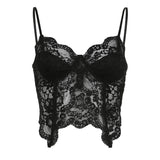 Spring / Summer Sexy New Women's V-Collar Solid Color Wavy Edge Irregularly Forked Lace Vest-Outfit