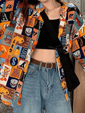 Vintage Mixed Print Long Sleeve Blouse-Outfit