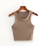 New Round Collar Solid Color Sports Short Blouse With A Slimmed Edge, A Small Vest.-Outfit